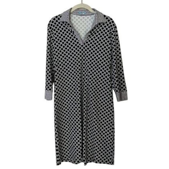J. McLaughlin Black Knit Falcon Dress Geometric Print Collared Women's Medium - Picture 1 of 5